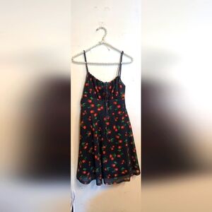 Cherry detail black sleeveless dress